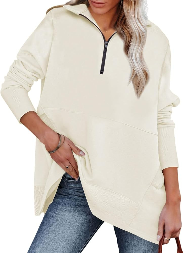 Dokotoo Women's Casual Oversized Half Zip Sweatshirts Long Sleeve Solid Color Pullover Jackets wi... | Amazon (US)
