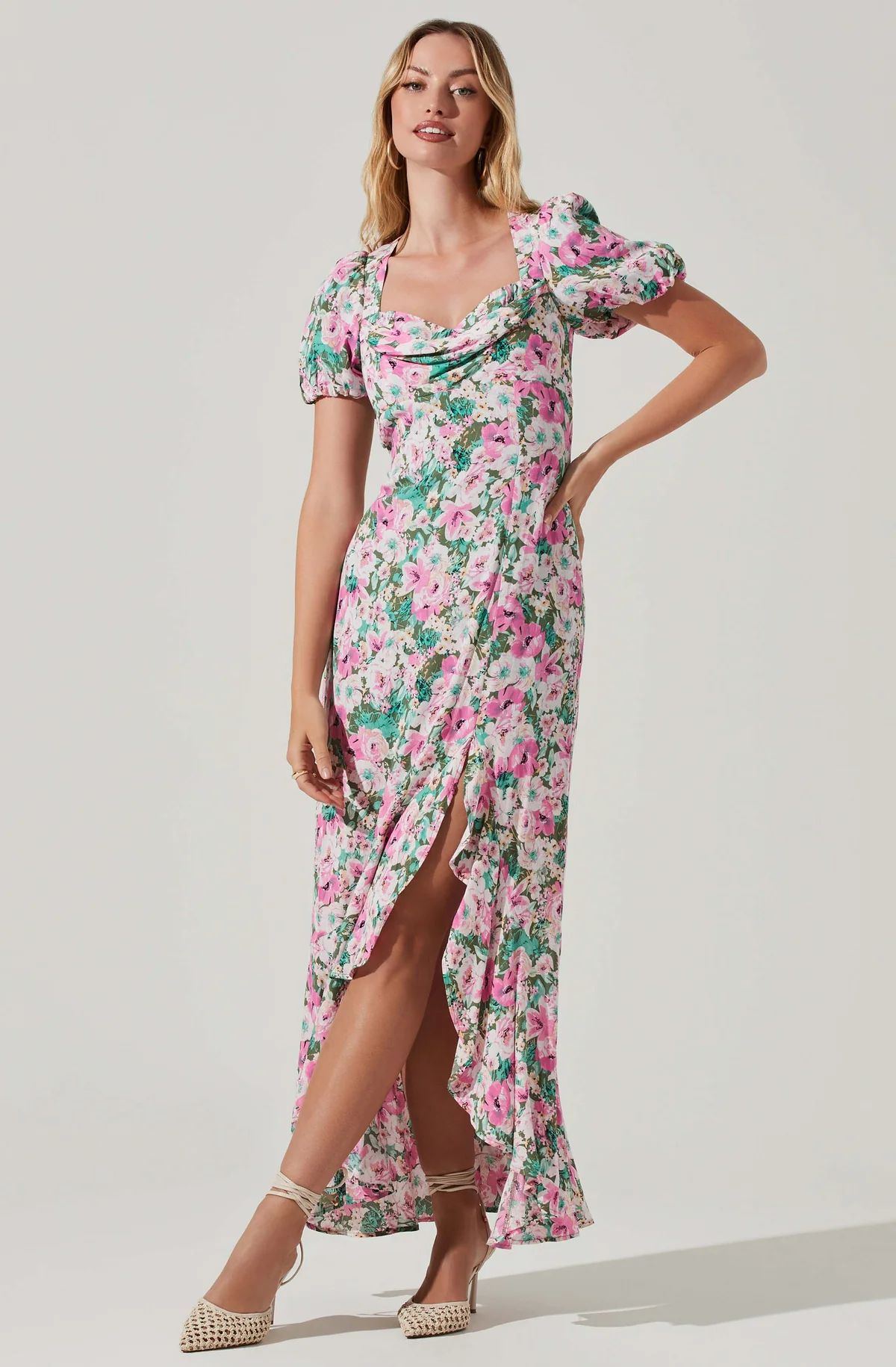 Dayanara Floral Puff Sleeve Midi Dress | ASTR The Label (US)