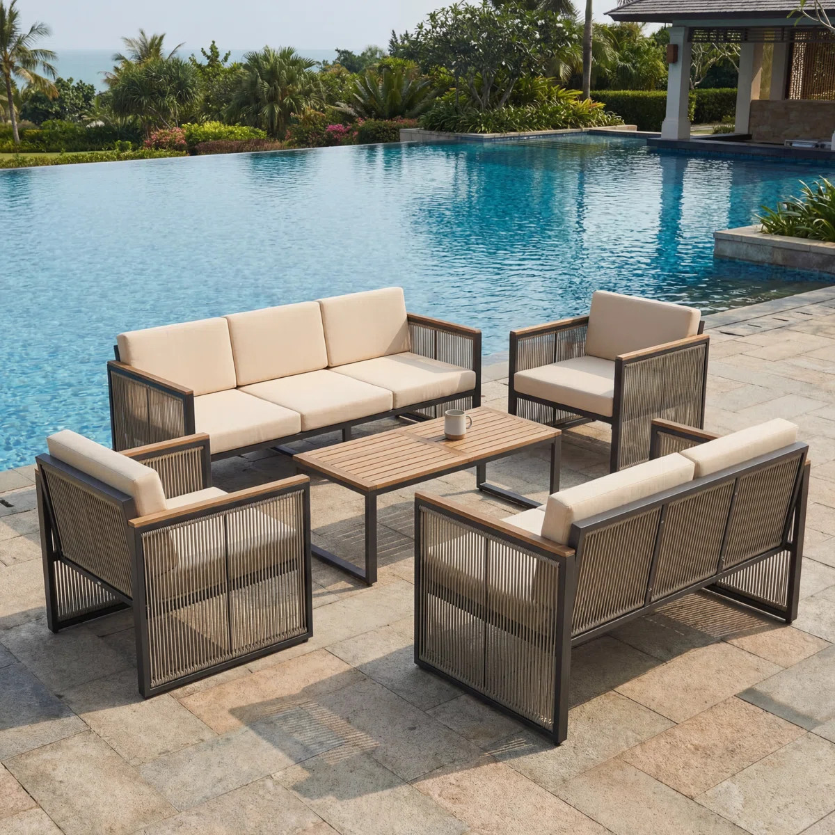 Metal Outdoor Patio Furniture Seating Group With Cushions | Wayfair North America