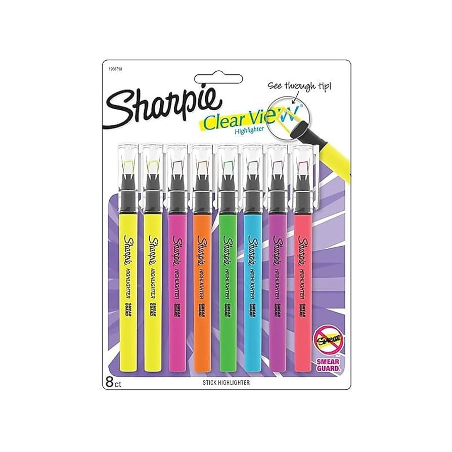 Sharpie Clear View Highlighter Sticks, Chisel Tip, Assorted Fluorescent, 8 Count - School, Home, ... | Amazon (US)