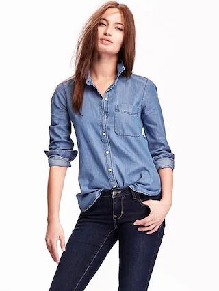 Old Navy Chambray Button Down Shirt For Women Size L Tall - Medium wash | Old Navy US