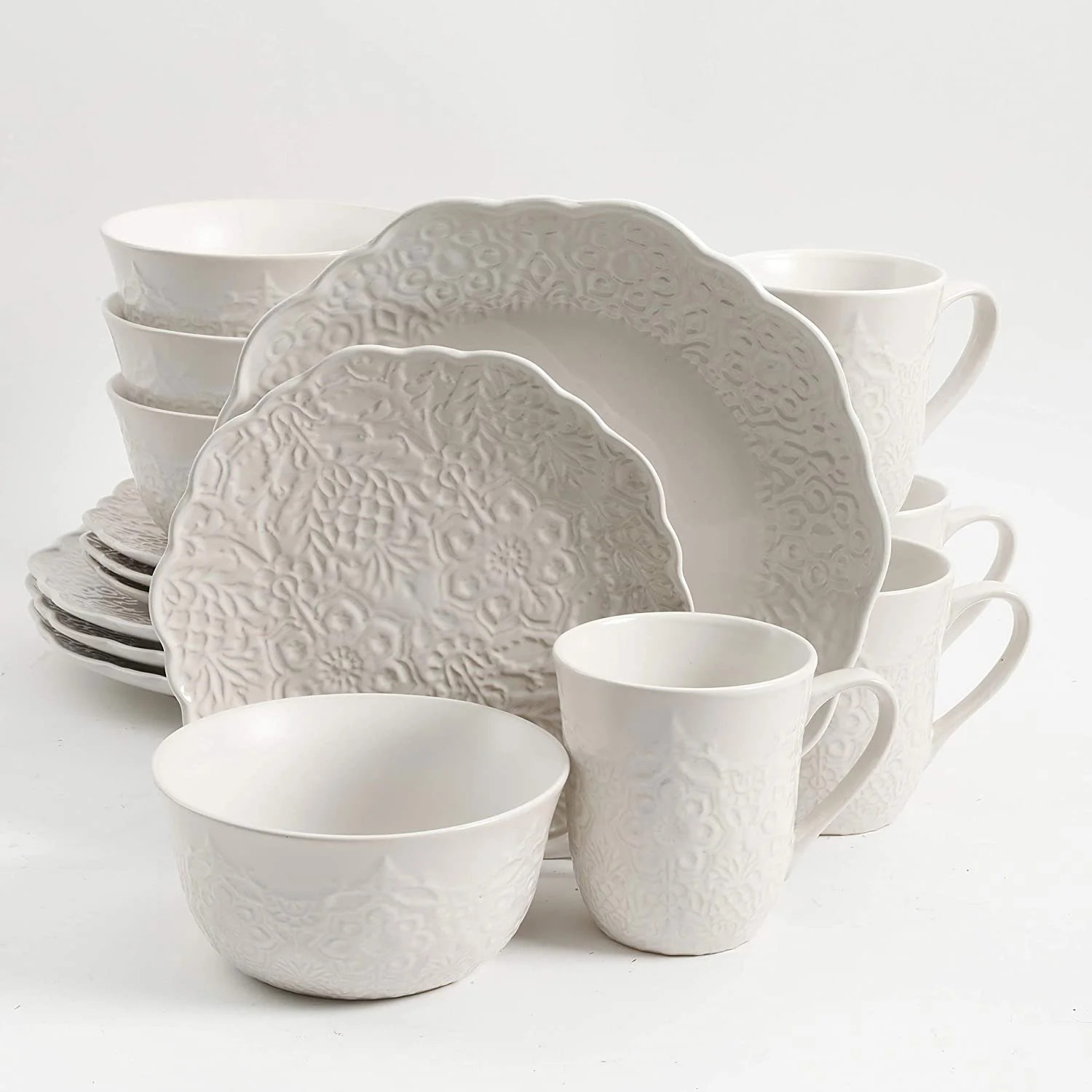 Gibson Elite 16 Piece Reactive Glaze Dinnerware Set Plates, Bowls, & Mugs, White - Walmart.com | Walmart (US)