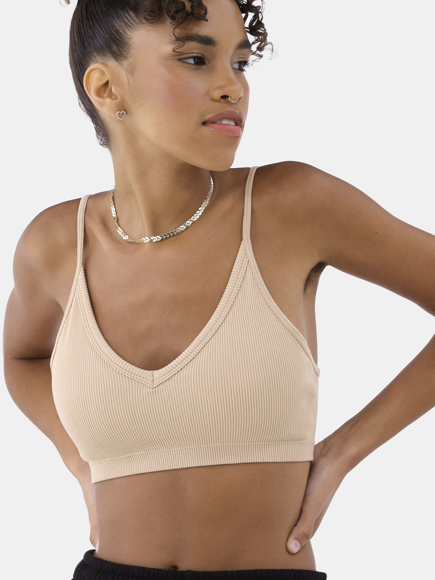 No Boundaries Seamless Ribbed Triangle Bralette, Women’s and Women’s Plus - Walmart.com | Walmart (US)
