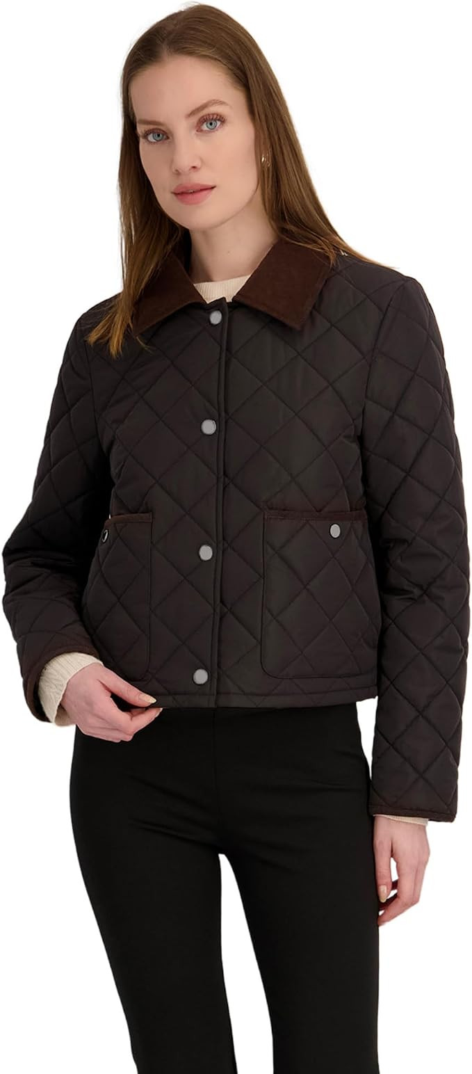 TAHARI Women's Haly Quilted Lightweight Jacket – Water-repellent Short Jacket W/Corduroy Collar | Amazon (US)
