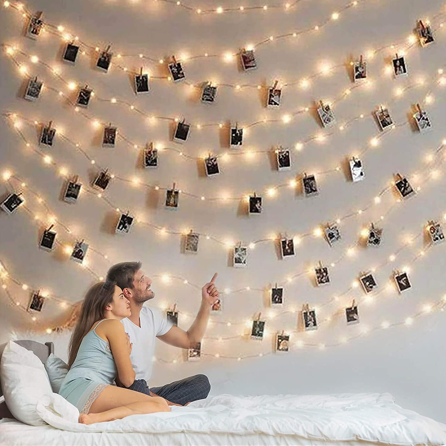 Photo Clip String Light - 33Ft 100LED Fairy Lights with Clips for Pictures With Timer, Photo Light with 50 Clear Clips for Bedroom Christmas Wedding Décor | Amazon (US)