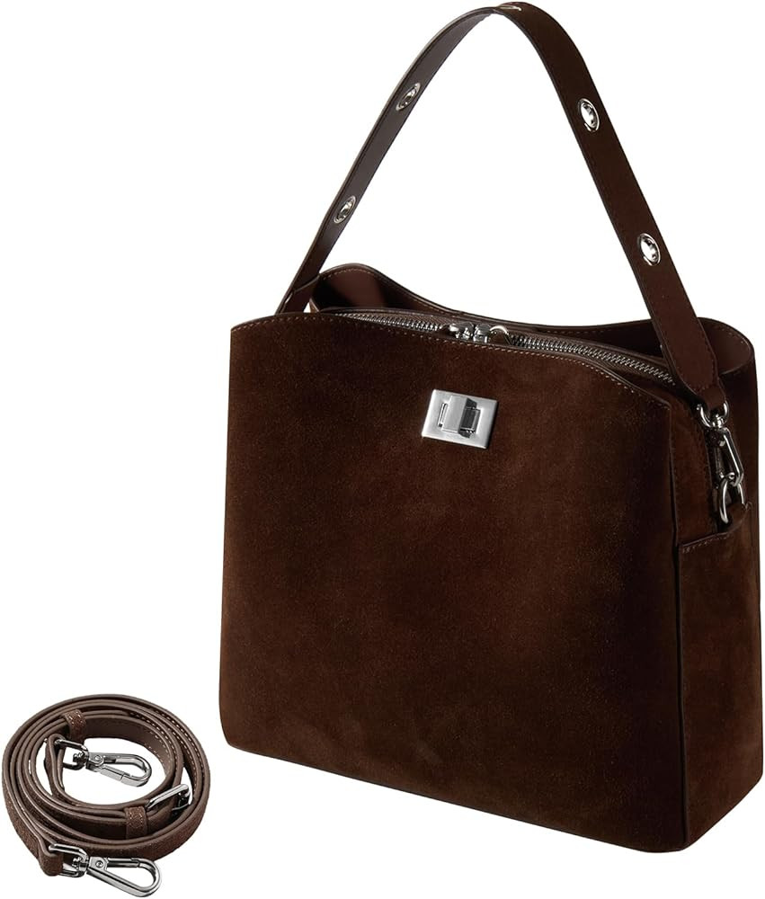 Genuine Leather Suede Bags for Women, Vintage Suede Handbag Purse Suede Hobo Bag Slouchy Bag | Amazon (US)