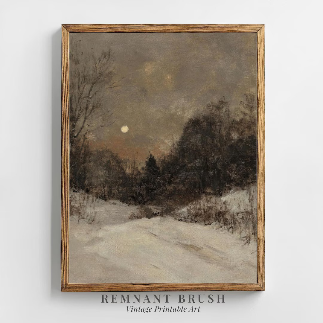 Moonlit Winter Forest Art Print | Vintage Snowy Landscape PRINTABLE Moody Wall Art Rustic Decor N... | Etsy (US)