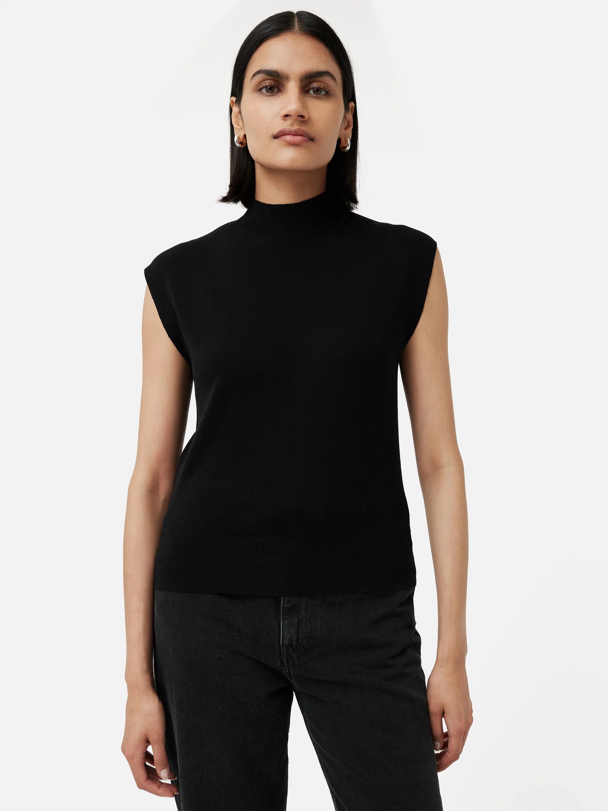 Silk Cotton Cap Sleeve Top | Black | Jigsaw (UK)