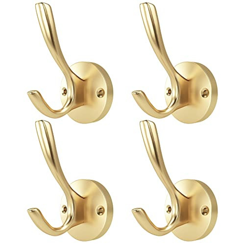 ZUONAI Gold Hooks 4 Pack Towel Hooks Gold Brushed Gold Wall Hooks Heavy Duty Metal Coat Hooks for Hanging Coats and Hat Hooks Wall Mounted Towel Hook for Bathrooms | Amazon (US)