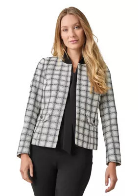 Kasper Women's Plaid Fringe Flap Pocket Jacket | Belk