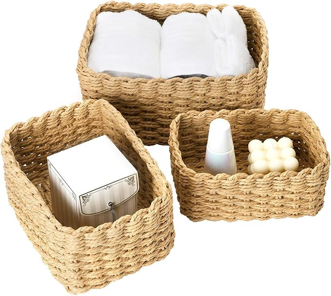 LA JOLIE MUSE Woven Storage Baskets, Recycled Paper Rope Bin Organizer Divider for Cupboards Draw... | Amazon (US)