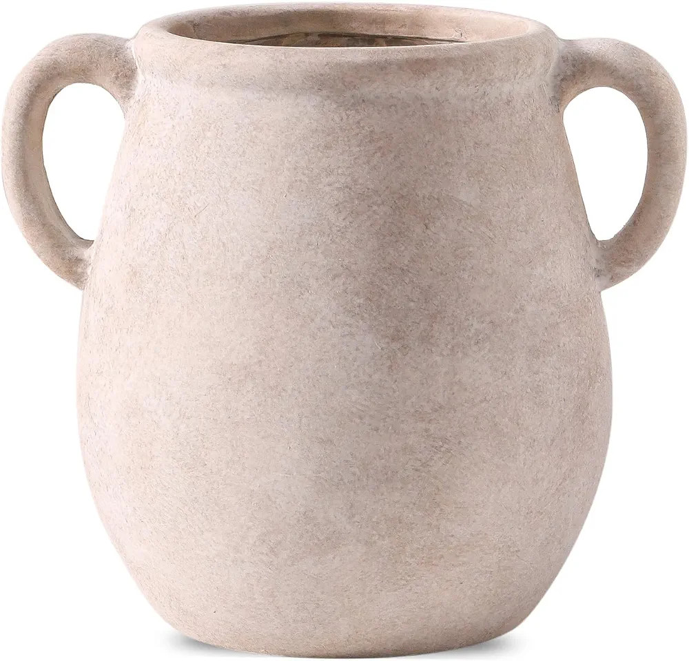 Ceramic Flower Vase Home Decor - 7.1 Inch White Rustic Table Flowers Vases Living Room Bedroom Pl... | Amazon (US)