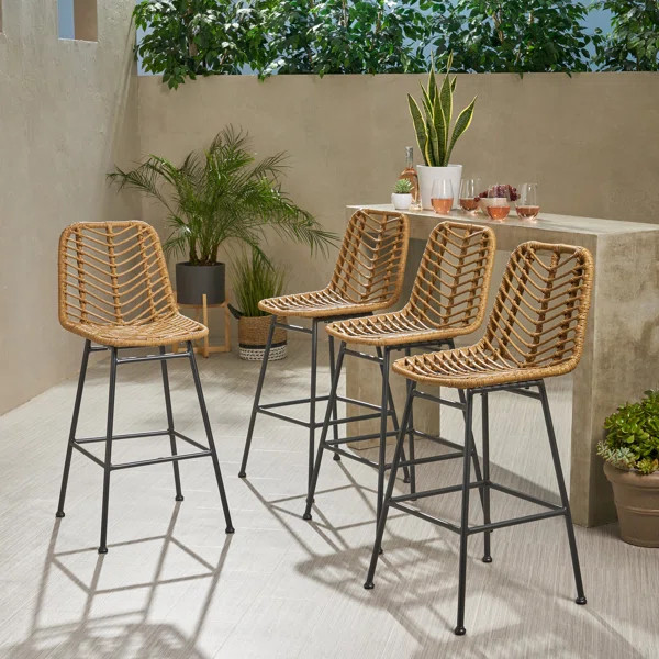 Enloe Wicker Outdoor 28.75'' Bar Stool (Set of 4) | Wayfair North America