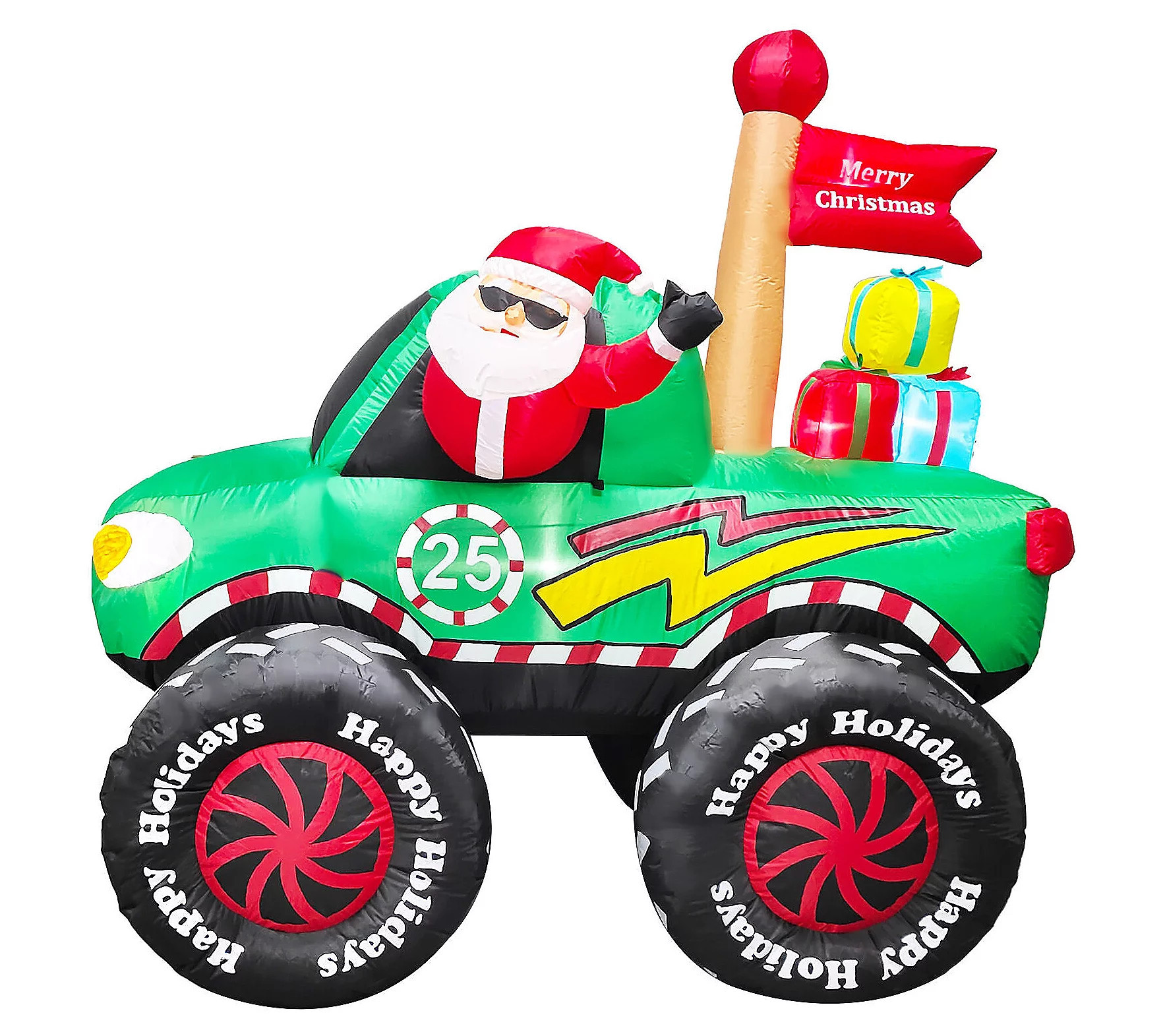 Fraser Hill Farm 6"" Tall Prelit Santa in Truck Inflatable | QVC