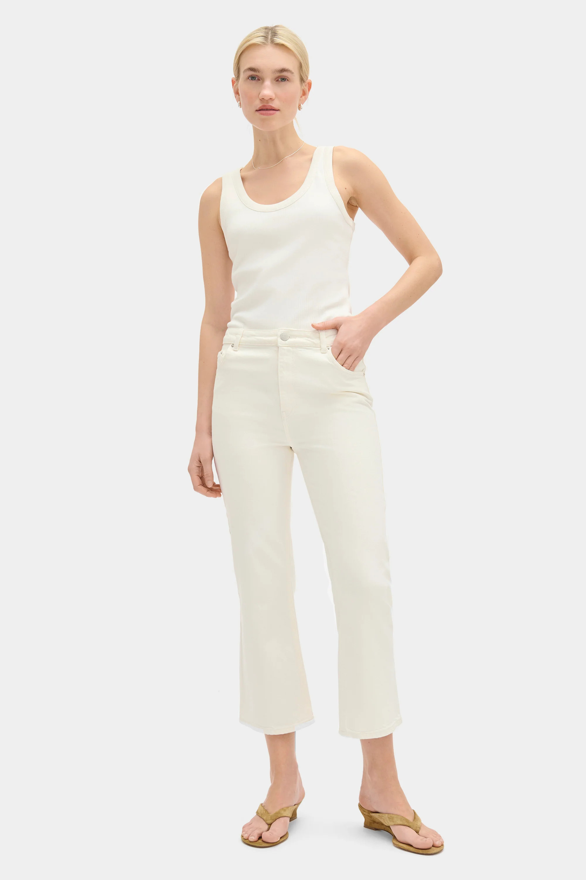 ALIGNE Mid Rise Kick Flare Jeans - White | ALIGNE USA