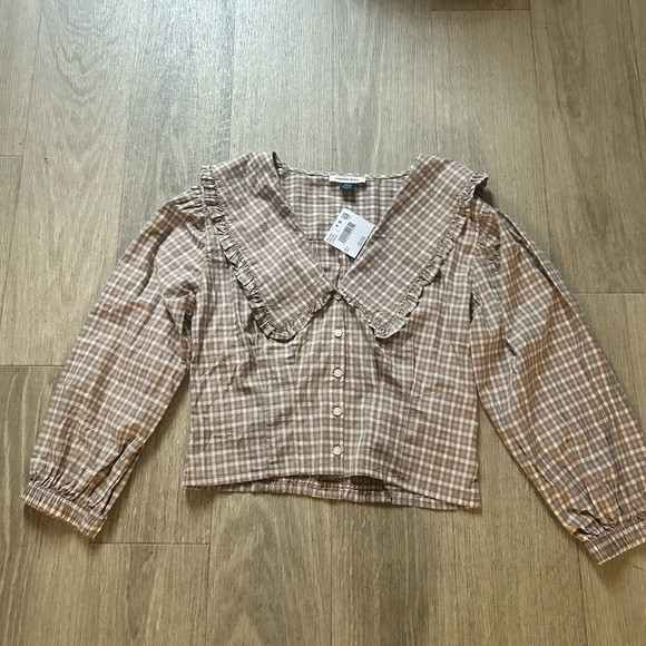 American Eagle Outfitters Brown Plaid Blouse NWT | Poshmark