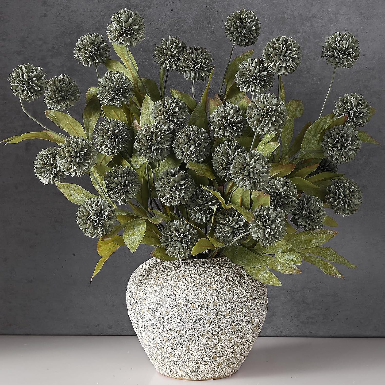 6 Pcs 27"Artificial Pompon Mum Silk Flower Stems for Vase (Dark Gray) | Amazon (US)