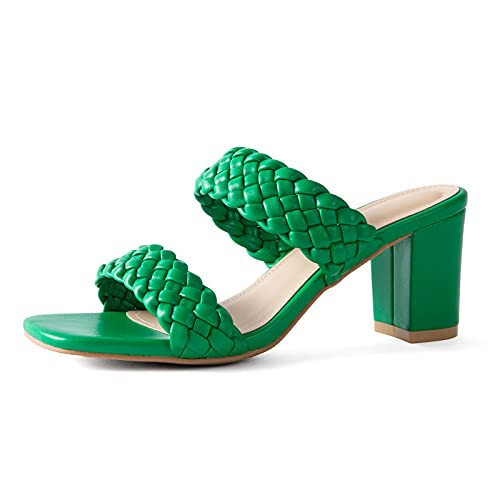 N.N.G Women Heeled Sandals Braided Chunky Sandals Block Green Size 6.5 Summer Square toe Leather Comfort Strappy Casual (B Woven Green, numeric_6_point_5) | Amazon (US)