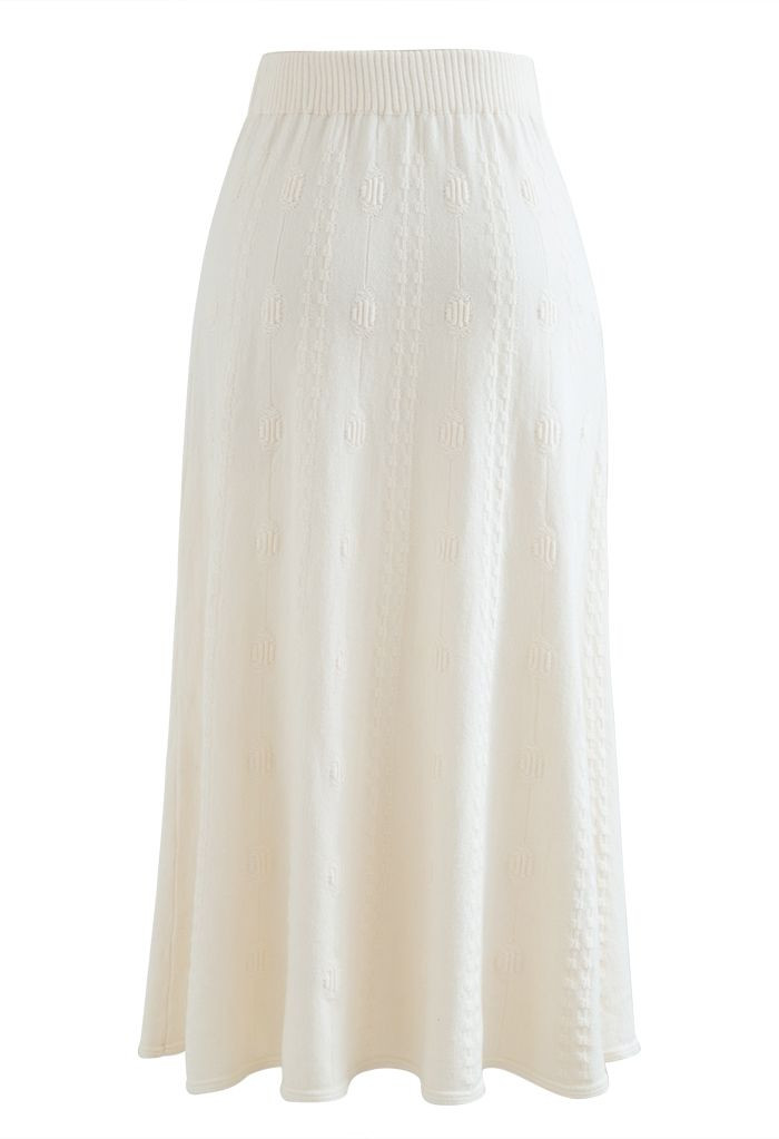 Embossed Chain A-Line Knit Skirt in Ivory | Chicwish