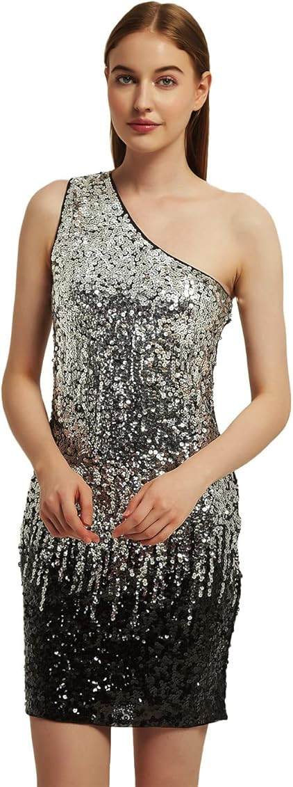 Anna-Kaci Women's Stretchy One Shoulder Sparkly Sequin Cocktail Party Mini Dress | Amazon (US)