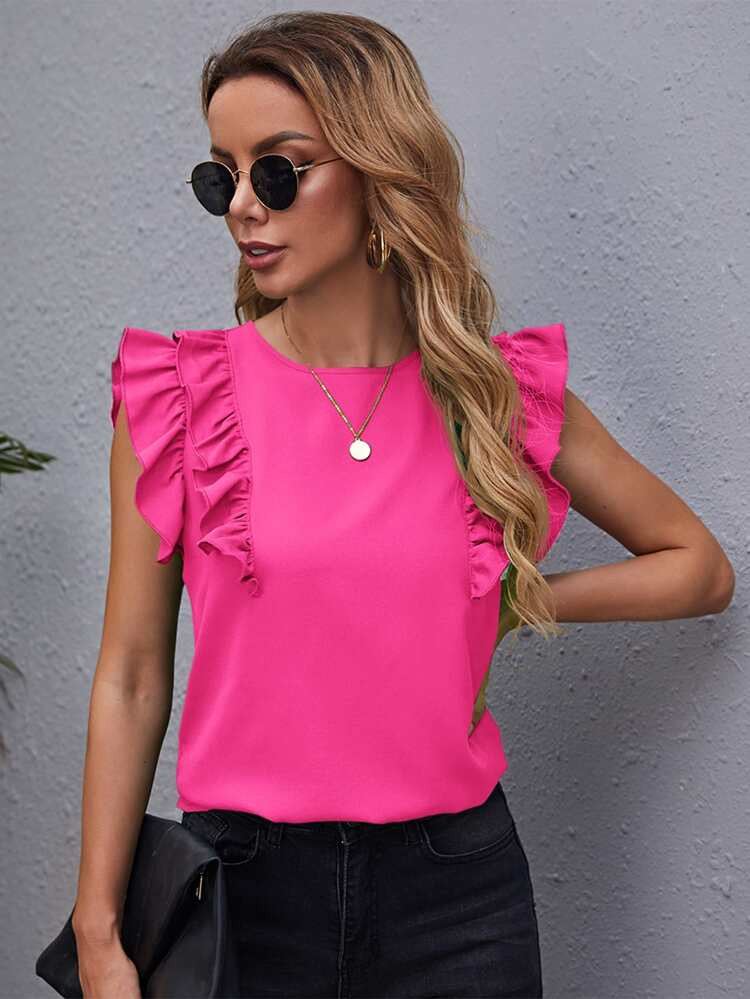 SHEIN Ruffle Armhole Solid Top | SHEIN