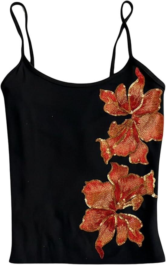 BEAUDRM Women's Y2k Going Out Tops Vintage Floral Spaghetti Strap Fitted Camisole Crop Tops Summe... | Amazon (US)