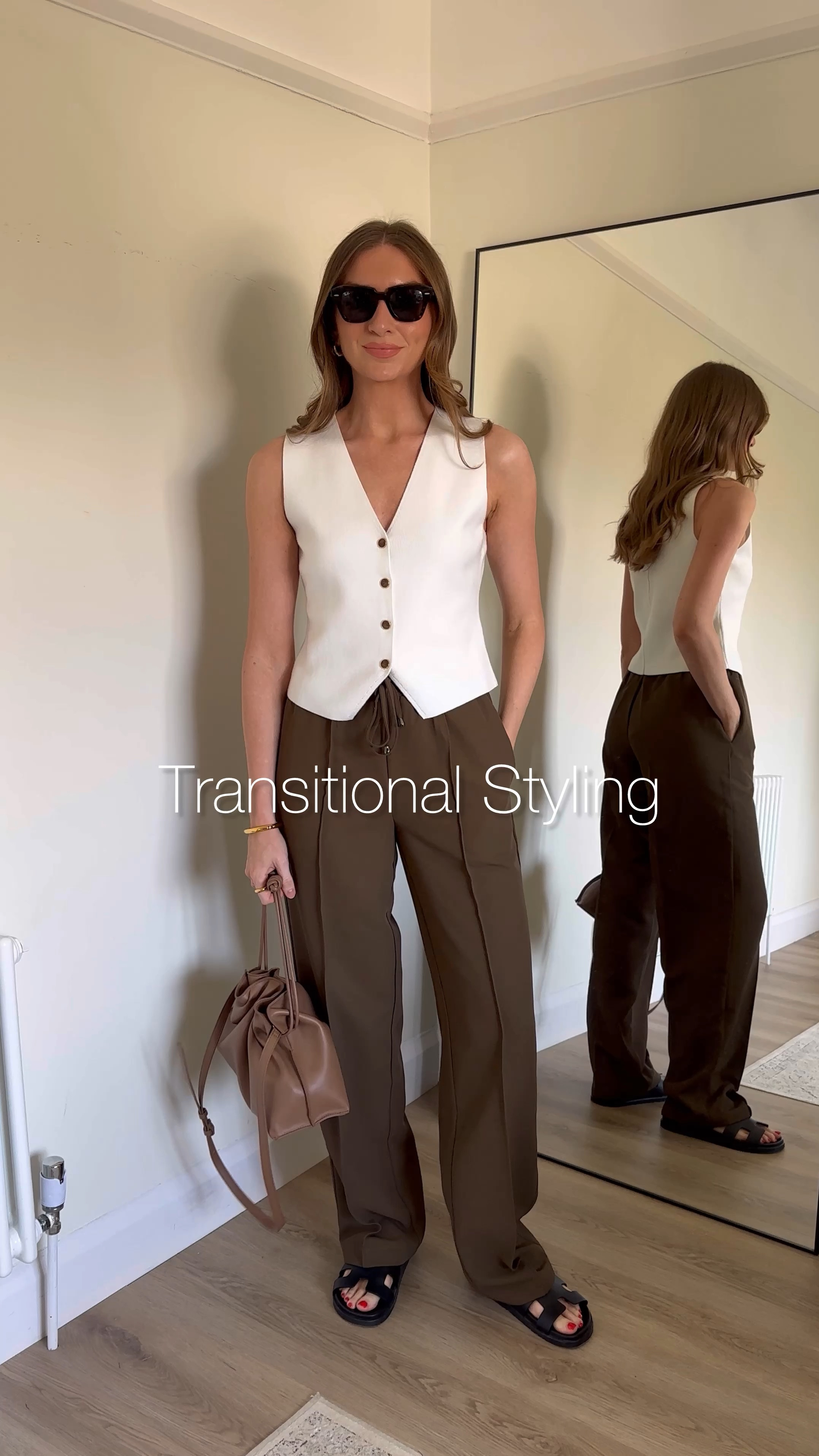 AD. Transitional styling with @Karen_Millen. How I'll my taking my go-to outfit from the summer and adapting it for the new season ahead! 

EMILY15 for 15% off 

Wearing a small in the cream knitted v-neck vest top
A size 8 in the khaki green straight leg trousers
Medium in the striped knitted cardigan 
A size 10 in the black cotton jacket
Tan leather scrunch bag 

#LTKautumn #LTKuk