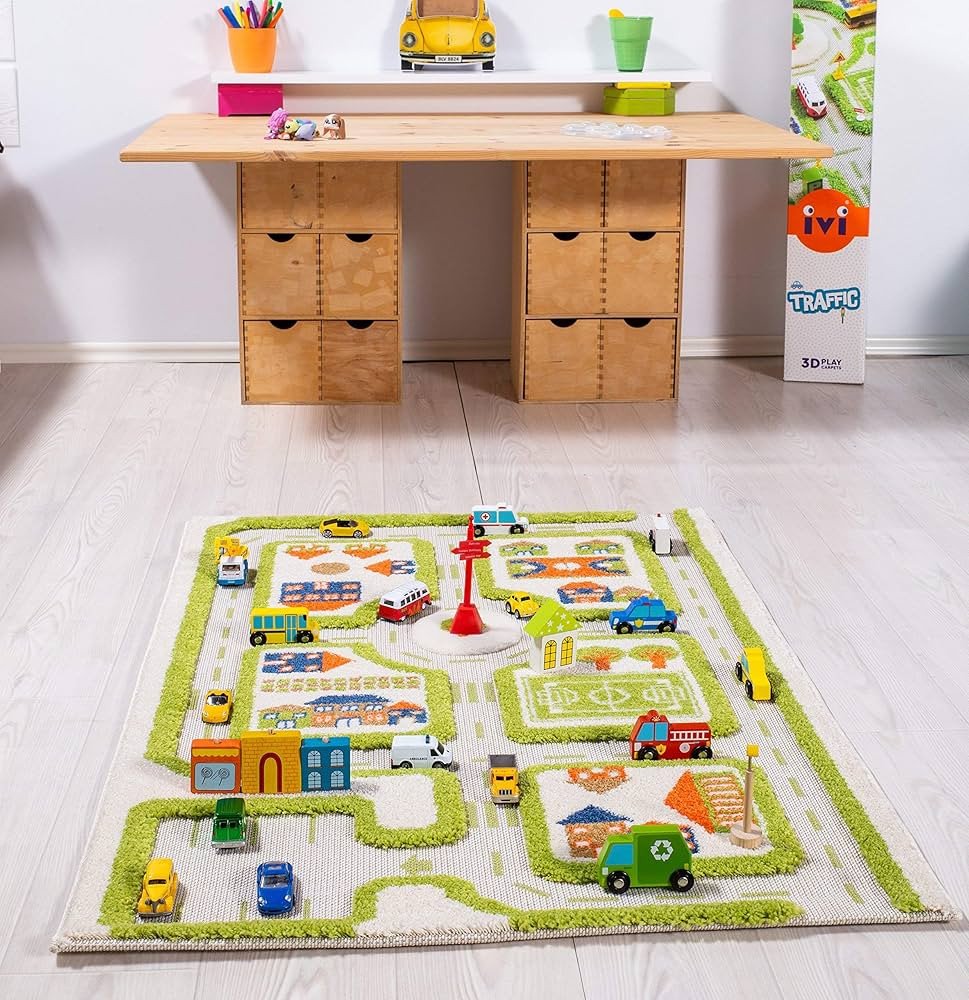 IVI Thick 3D Childrens Play Mat & Rug in A Colorful Town Design for Kids with Soccer Field, Car P... | Amazon (US)