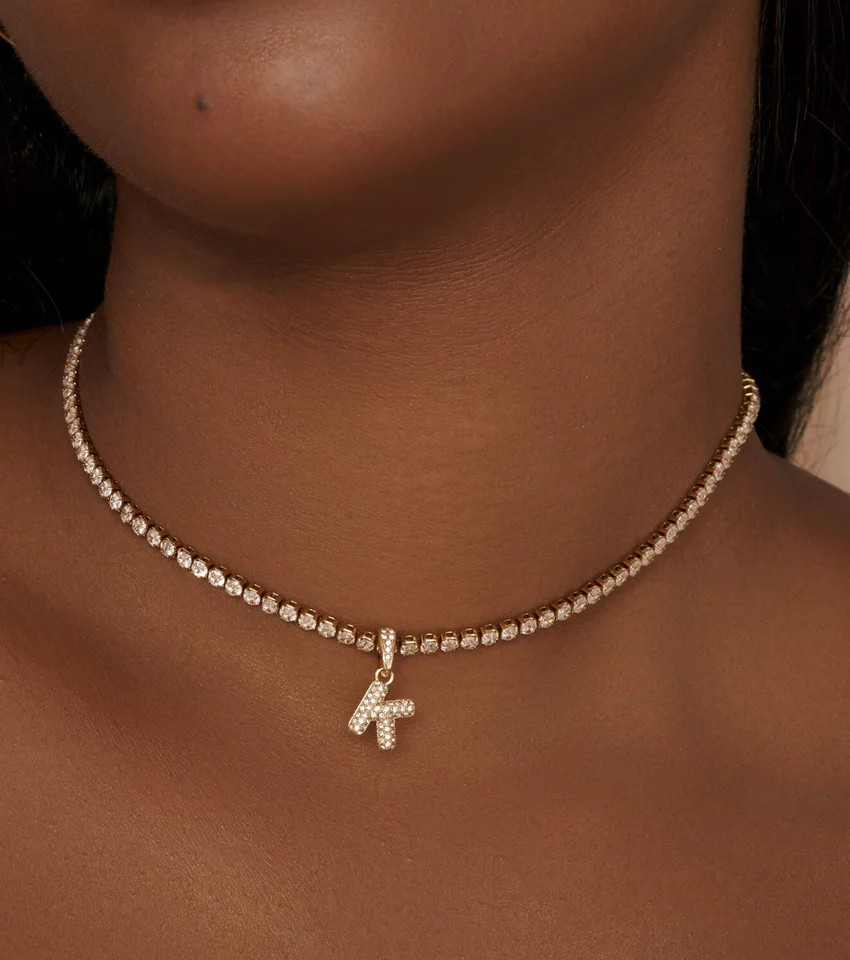 Bubble Initial Tennis Necklace (Gold) | Abbott Lyon