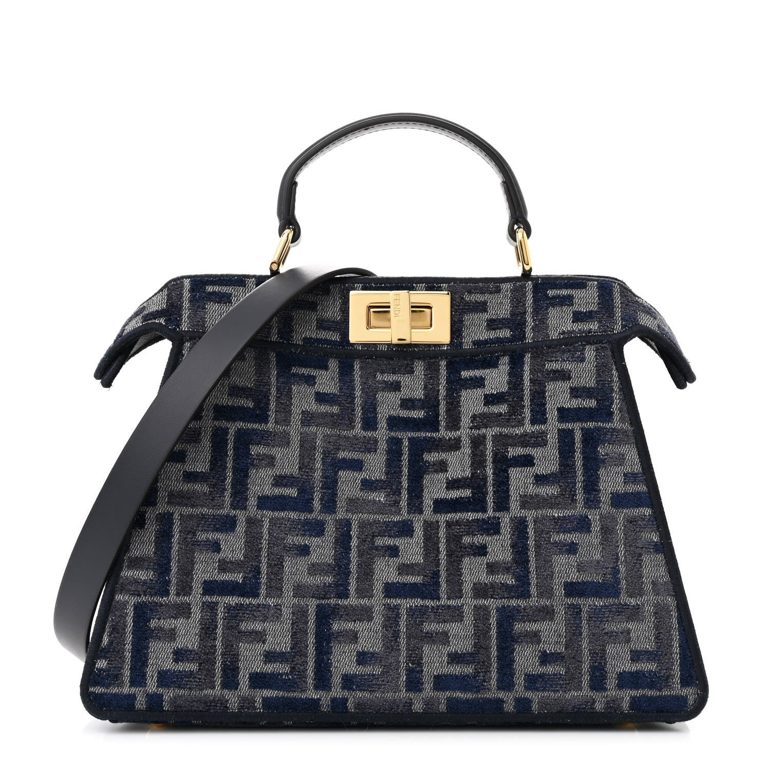 Chenille Vitello Seta FF Small Peekaboo I SEE U Satchel Grigio Blue Notte | FASHIONPHILE (US)