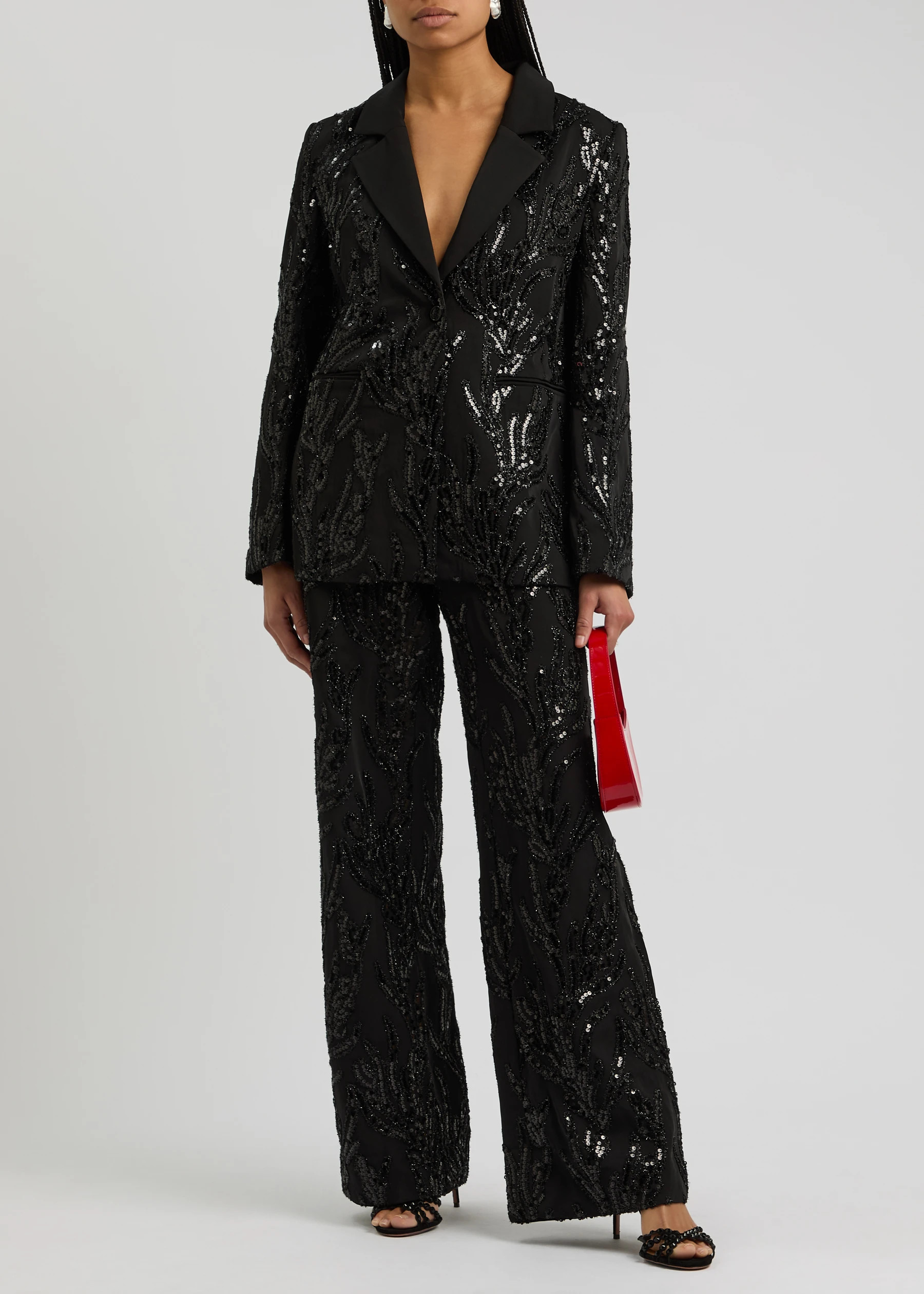 Sequin-embellished wide-leg twill trousers | Harvey Nichols