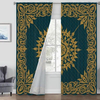 2Pcs Golden Baroque Pattern Curtains, Elegant Royal Design Rod Pocket Window Drapes, Luxury Decorative for Living Room Bedroom Kitchen, Home Decor | Wayfair North America