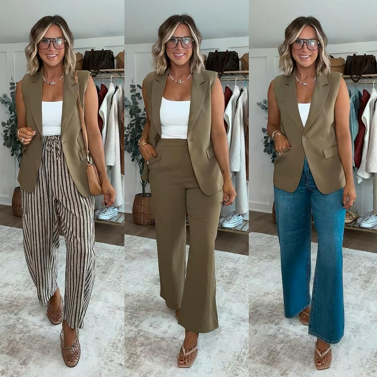 We love a closet MVP that gives us multiple ways to wear it, and this Amazon vest and pants set does just that! Three different looks to take you from the office to the weekend! 
I am 5’6 140lbs wearing size M vest and pants set, small tank, small stripe pants, size 29 jeans. Shoes run true to size  

 #LTKootd #LTKSeasonal #LTKWorkwear