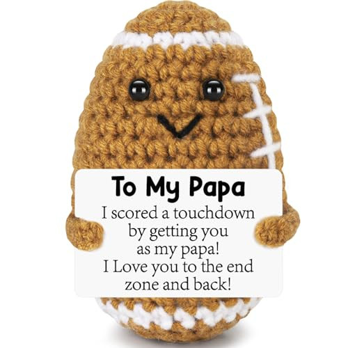 Papa Fathers Day Birthday Gifts from Daughter Son Wife, Father's Day Positive Handmade Crochet Dad Gifts, Funny Cute Small Gift for Dads, I Love You Papa Gift Idea, Unique Football Doll for Bonus Dad | Amazon (US)