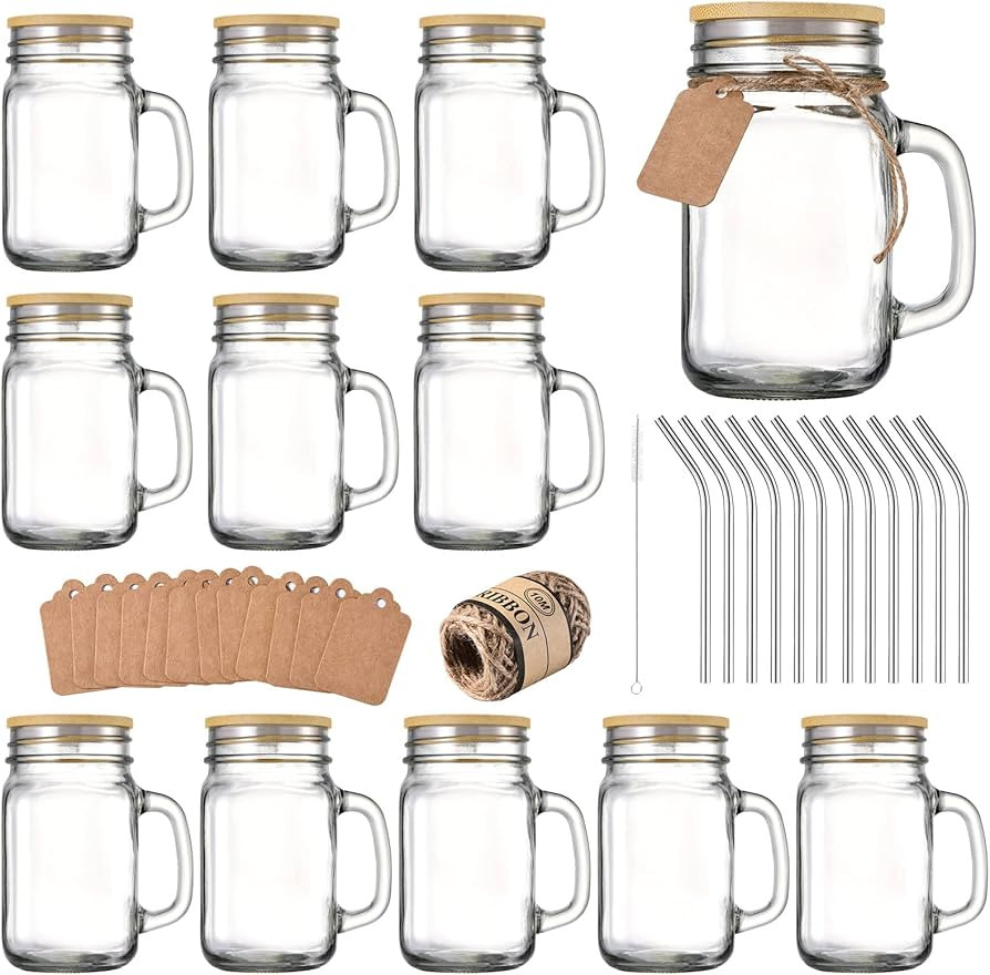 TANGLONG Mason Jar with Lid and Straw，Mason Jar Cups,Mason Jar Drinking Glasses,16 oz Mason Jar... | Amazon (US)