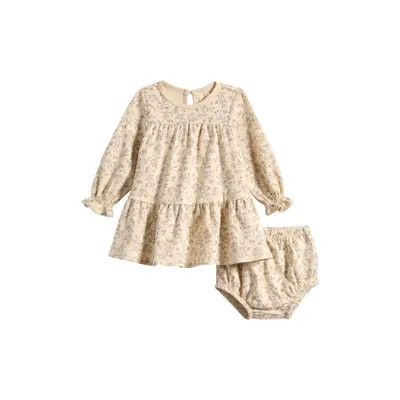QUINCY MAE Stretch Organic Cotton Tiered Dress & Bloomers Set in Striped Mulberry at Nordstrom, Size 12-18M | Nordstrom