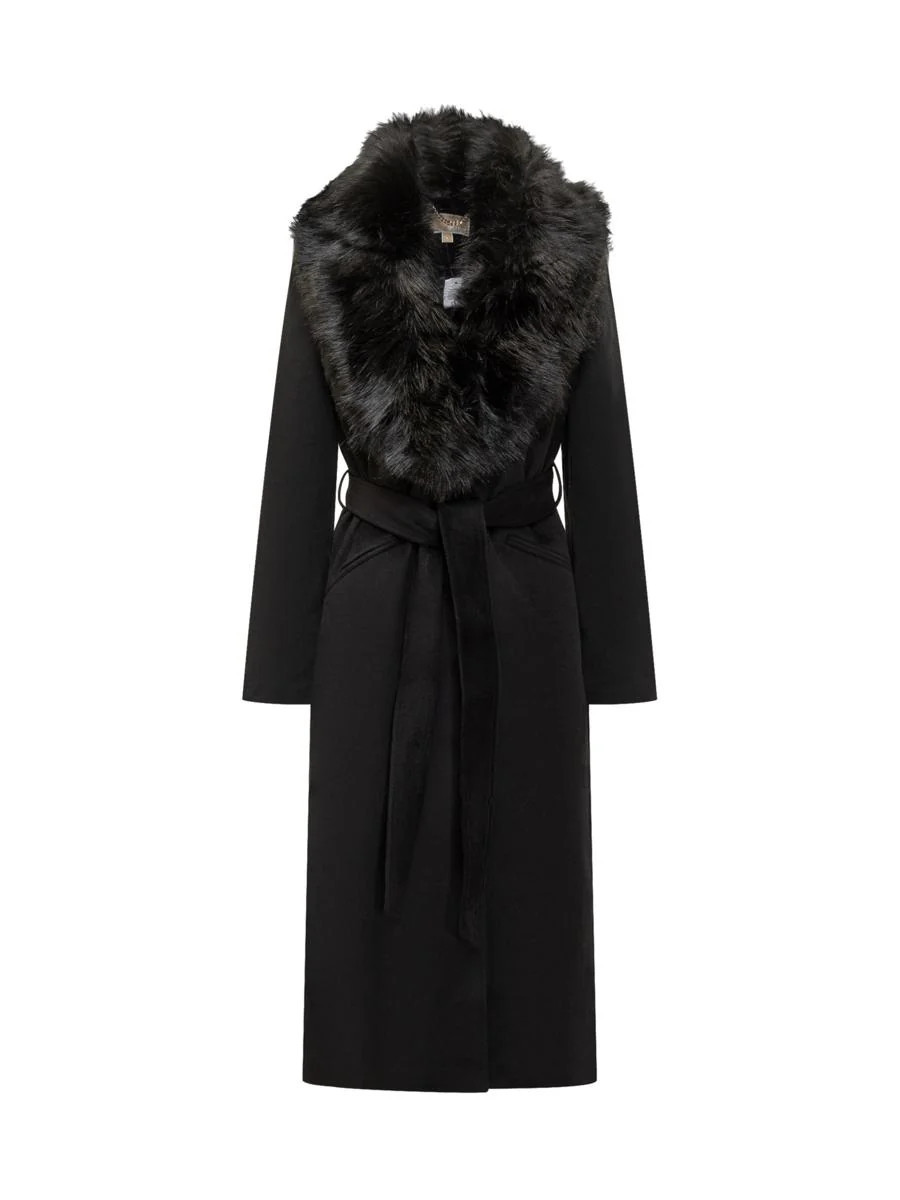 Michael Kors Michael Kors Black Coat With Eco Fur Collar | Baltini