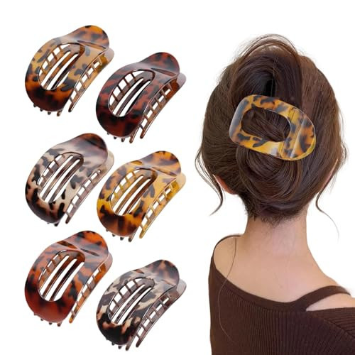 6 Pcs Set Flat Hair Clips for Women - Round Flat Claw Clips Strong Hold Lay Down Claw Clamps Hair Barrettes Alligator Clip- Simple Elegant Duckbill Hair Clip for Thick Thin Hair-G | Amazon (US)