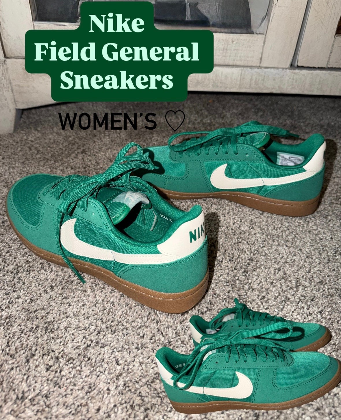 My absolute 🔥 new Nike’s 

Women’s Nike Field General 
color - Malachite/Soft Pearl-Gum Dark Brown
Going to go great with all of my Eagles game day outfits 🦅 
True to size & so comfy!
Found the exact ones on sale right now ♡

#LTKWomens #LTKShoes #Sneakers #WomensSneakers #Nikes #WomensNikes #GreenNikes #NikeSneakersForWomen #EaglesGreen #ForGirls #ForWomen

#LTKSaleAlert #LTKActive