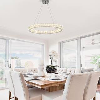 Home Decorators Collection 24 in. Chrome Integrated LED Pendant with Clear Crystals 20748-001 | The Home Depot