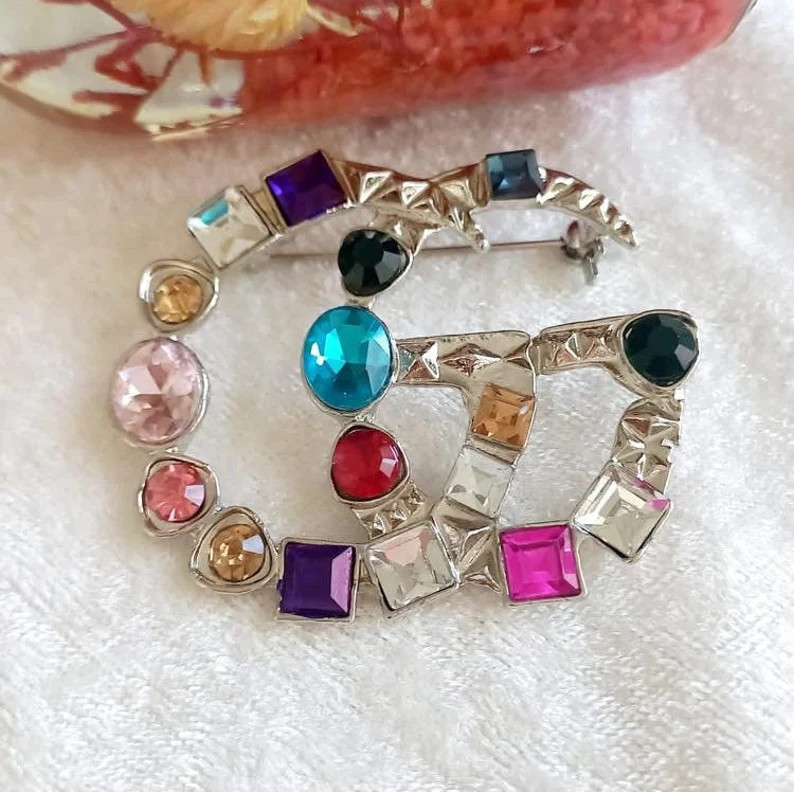 Gold / Silver Stylish Design Brooch, Stone Brooch, Colorful Stone Brooch | Etsy (US)