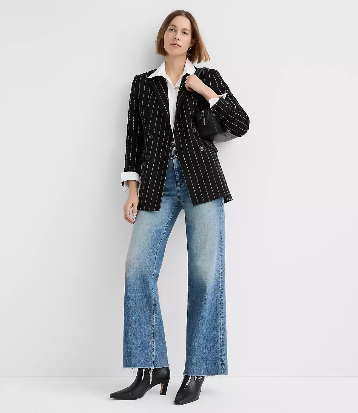 Brushed Pinstripe Tailored Double Breasted Blazer | LOFT