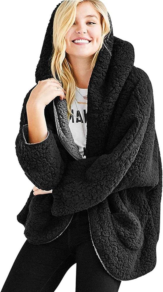 PERSUN Women’s Fleece Hooded Sherpa Jacket- Reversible Open Front Long Sleeve Faux Shearling Wi... | Amazon (US)