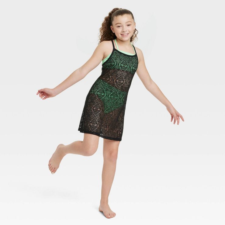 Girls' Solid Crochet Swimsuit Cover Up Dress - art class™ Black | Target