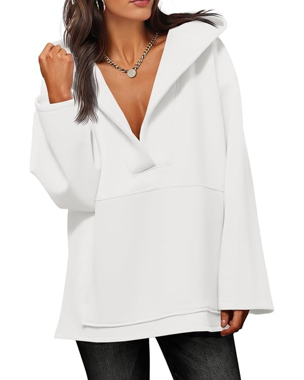 Fisoew Women's Hoodies Oversized Sweatshirts Casual Fleece V Neck Long Sleeve Hooded Loose Fall W... | Amazon (US)