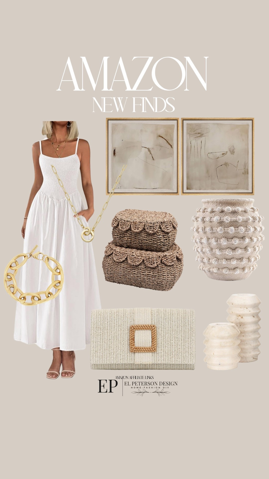 Amazon 
Dress
Scalloped basket
Bracelet 
Purse
Candle holder 
Vase
Artwork 

#LTKStyleTip #LTKHome #LTKFindsUnder100