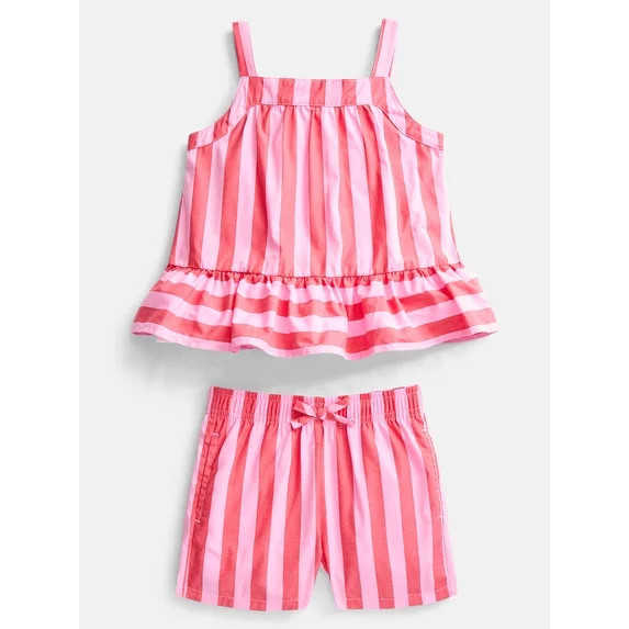 Wonder Nation Toddler Girls' Striped Tank Top and Shorts Set, 2-Piece, Sizes 12M-5T | Walmart (US)