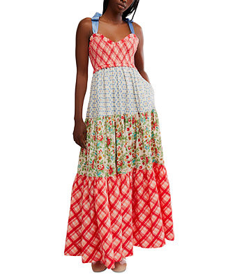Women's Bluebell Cotton Mixed-Print Tiered Maxi Dress | Macy's