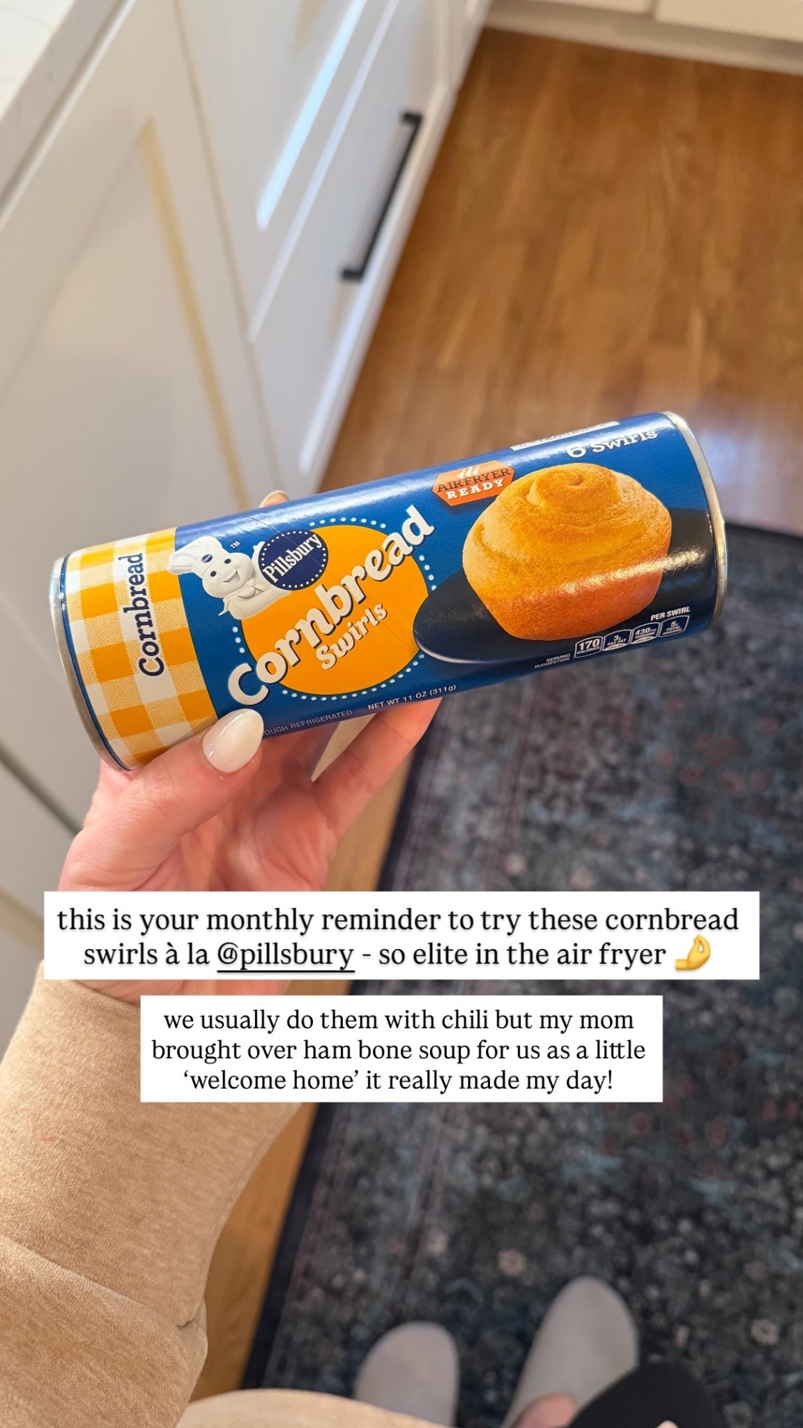 this is your monthly reminder to try these cornbread swirls à la @pillsbury - so elite in the air fryer 🤌 we usually do them with chili but my mom brought over ham bone soup for us as a little ‘welcome home’ it really made my day!

#LTKdayinmylife #LTKfoodie #LTKmomlife