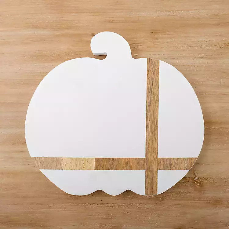 New! White Pumpkin Wood Stripe Serving Board | Kirkland's Home